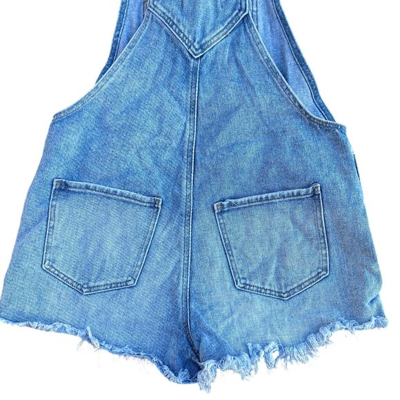 PacSun Grunge Distressed Denim Overall Shortalls Retro Hippie Boho Jean Bibs-M - Picture 8 of 11